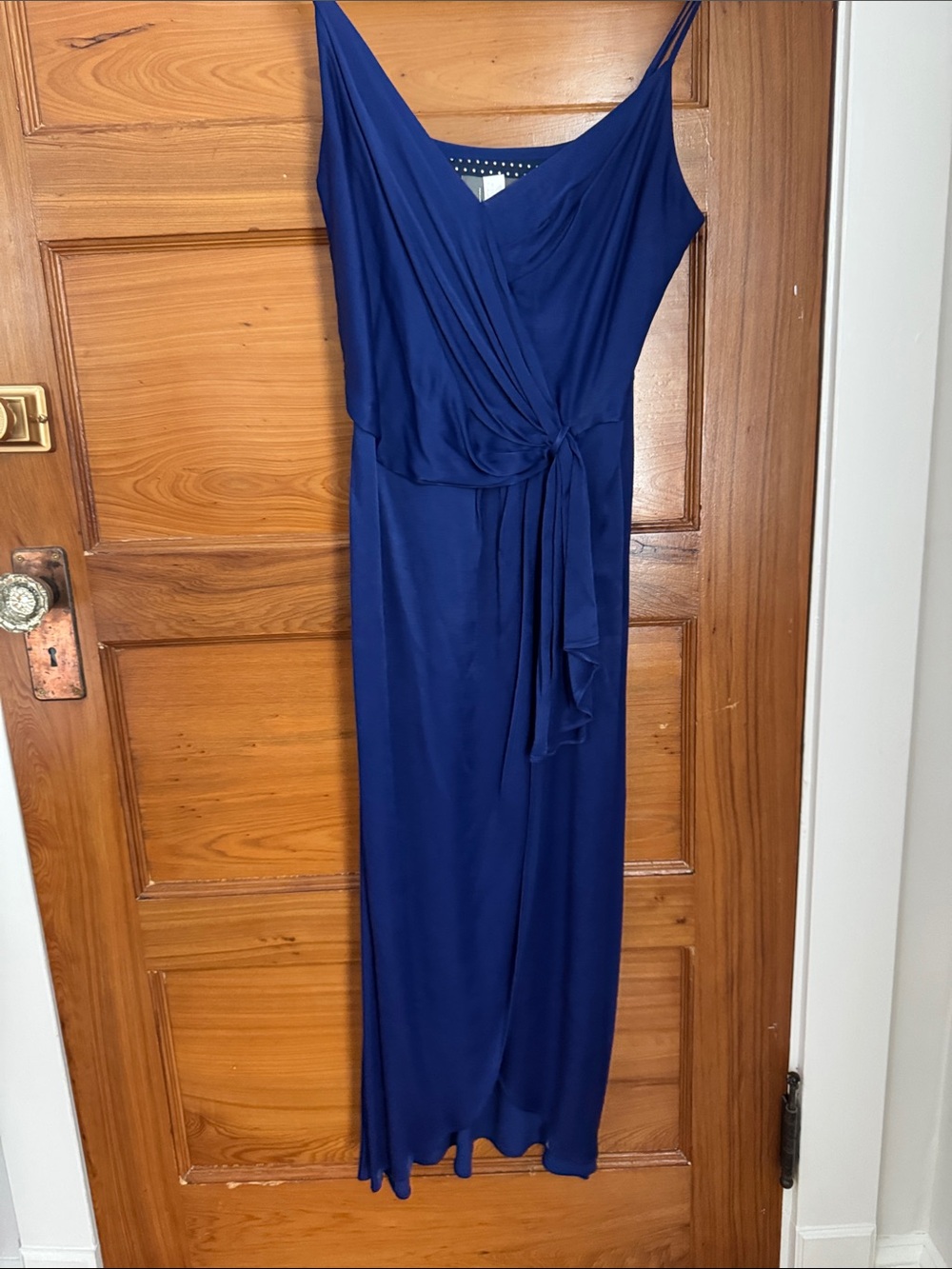 Elegant Navy Blue Draped Midi Dress